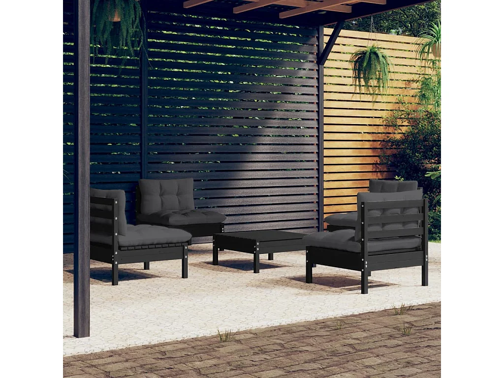 5 pcs conj. lounge de jardim com almofadões antracite pinho