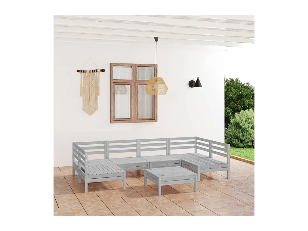 Salon de jardin 7 pcs Blanc Bois de pin massif