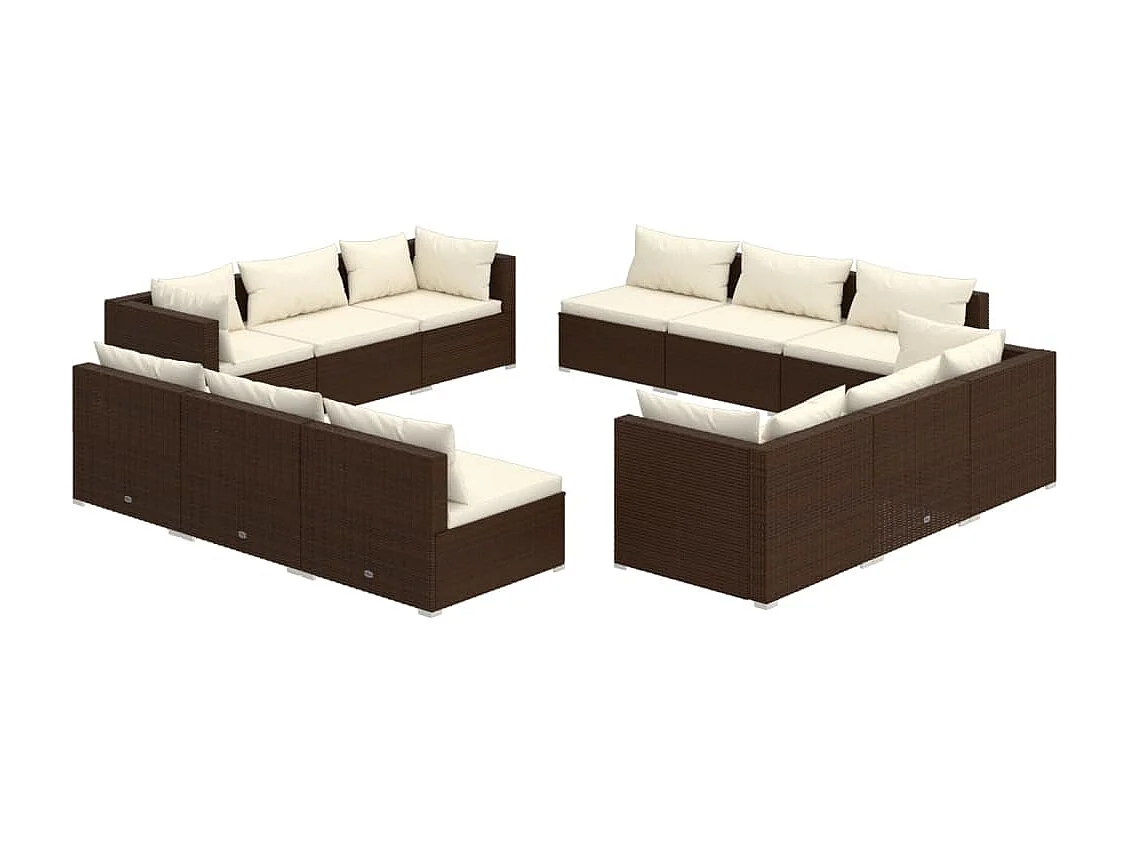 Salon de jardin 12 pcs avec coussins Résine tressée Marron