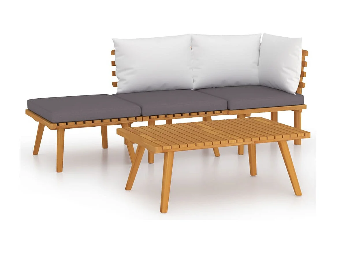 Salon de jardin 4 pcs avec coussins Bois d'acacia solide