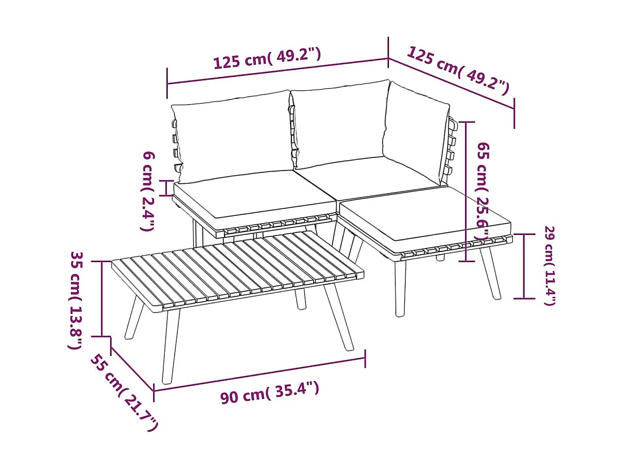 Salon de jardin 4 pcs avec coussins Bois d'acacia solide