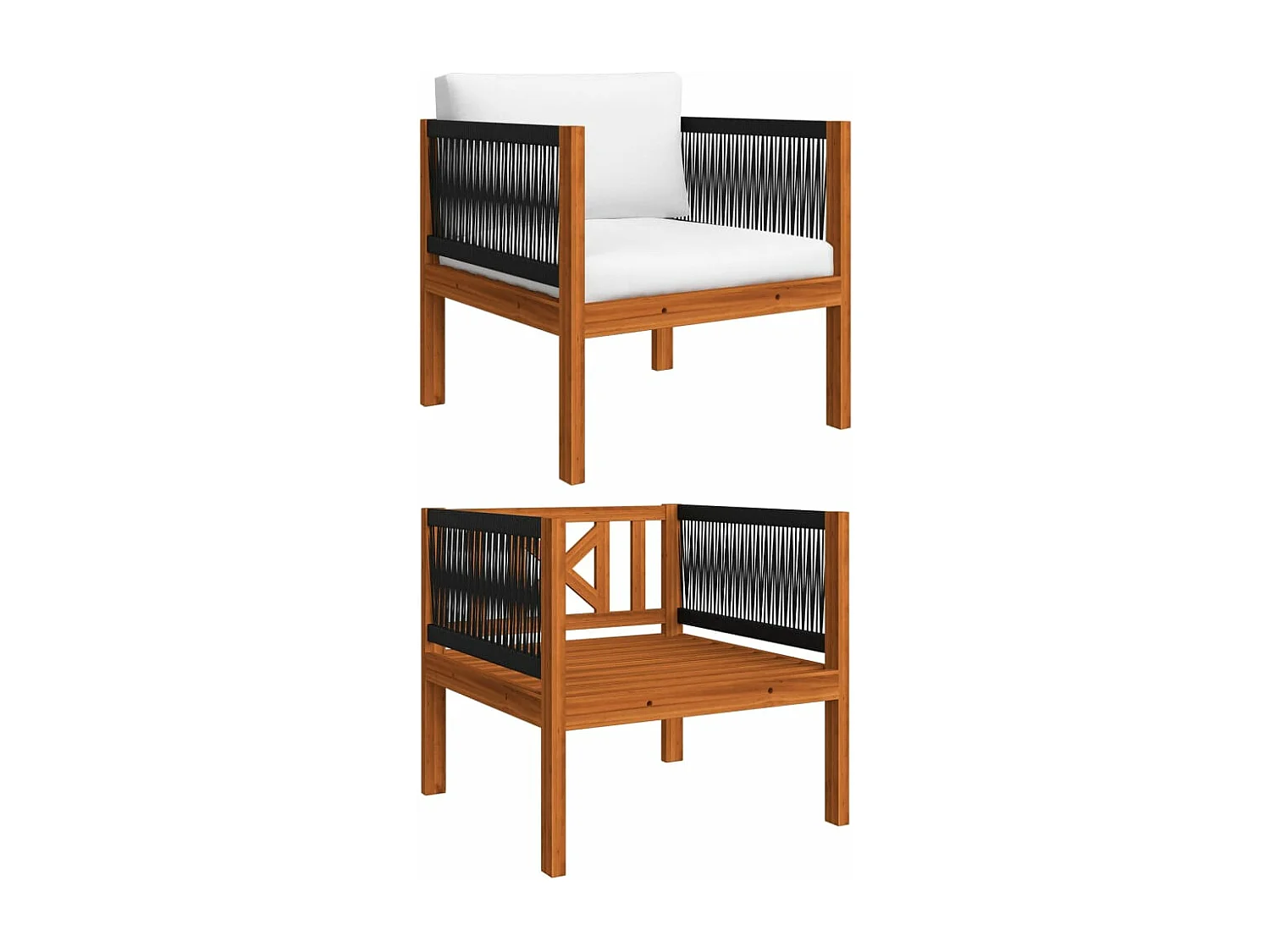 5-tlg. Garten-Lounge-Set mit Kissen Cremefarbenes Holz Akazie & Seil