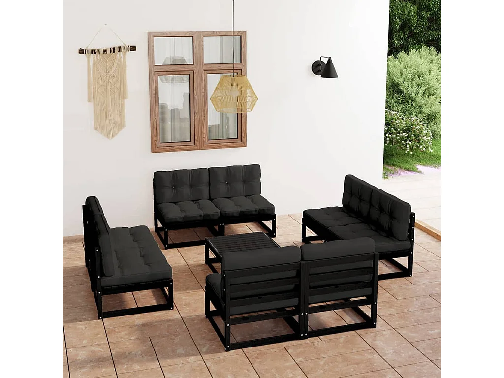 9-delige Loungeset met kussens massief grenenhout