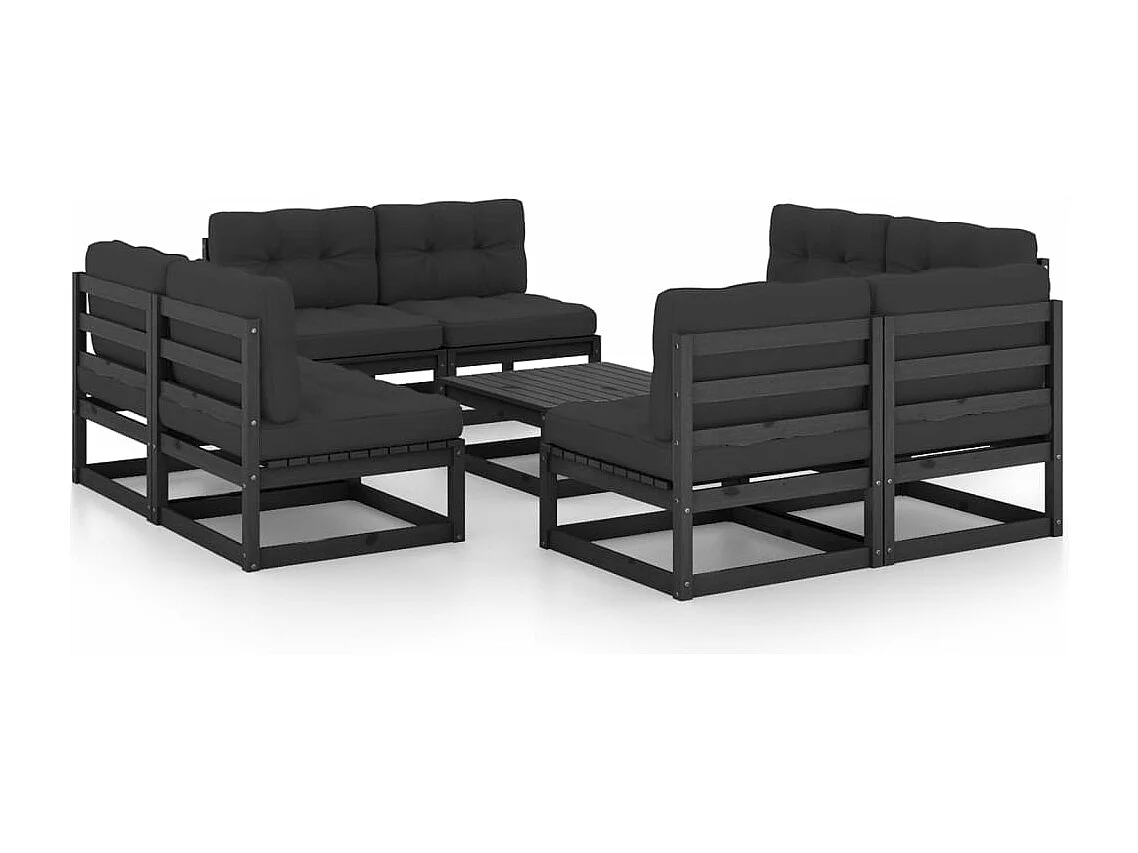 9-delige Loungeset met kussens massief grenenhout