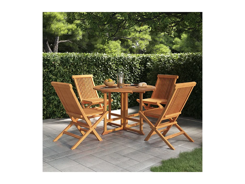 Mobilier à dîner d'extérieur pliable 5 pcs Bois solide de teck
