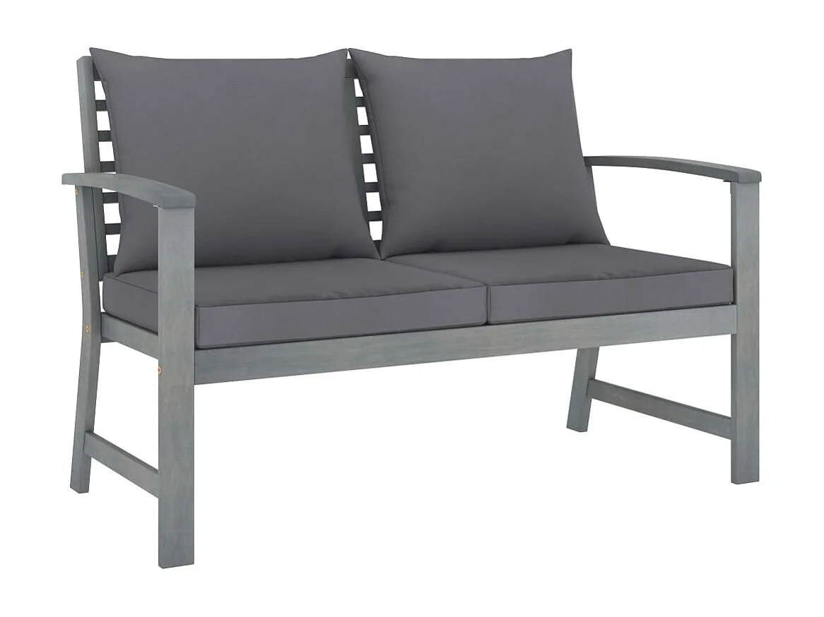 3 pcs conj. lounge jardim c/ almofadões acácia maciça cinzento