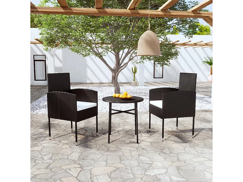 Set Mobili da Pranzo per Giardino 3 pz Polyrattan Nero