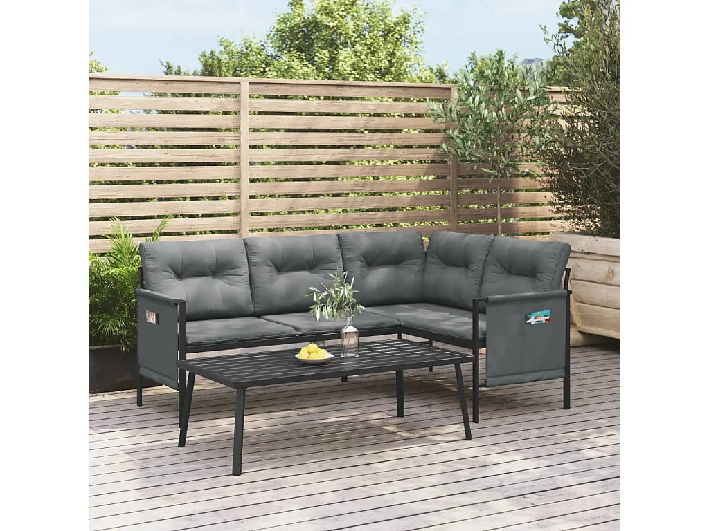 Garten-Ecksofa Anthrazit Stahl und Textilene