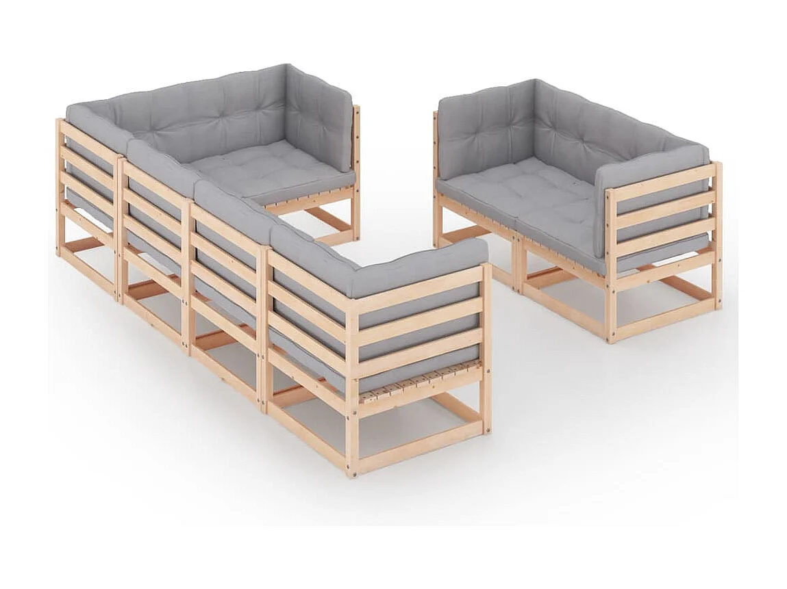 7-delige Loungeset met kussens massief grenenhout