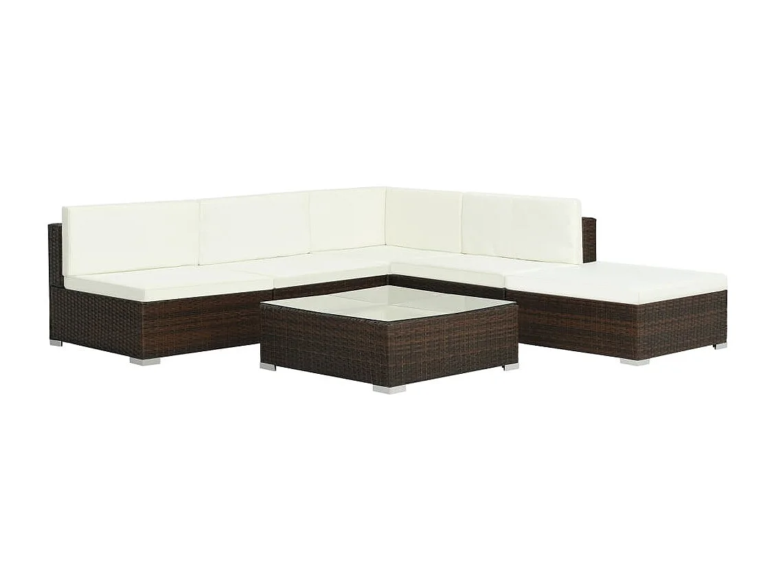 Salon de jardin 6 pcs avec coussins Résine tressée Marron