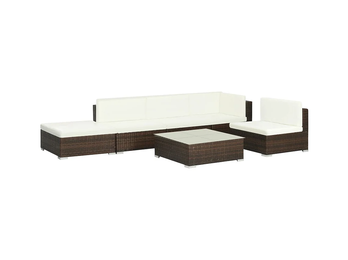 Salon de jardin 6 pcs avec coussins Résine tressée Marron