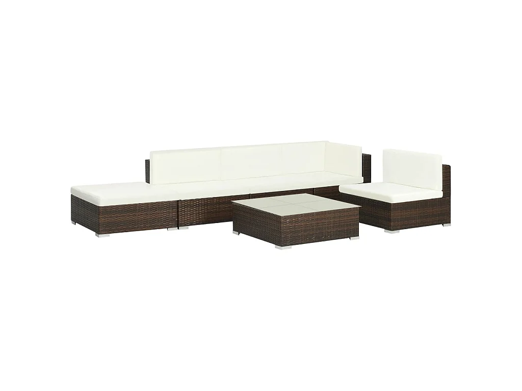 Set Divani da Giardino 6 pz con Cuscini in Polyrattan Marrone