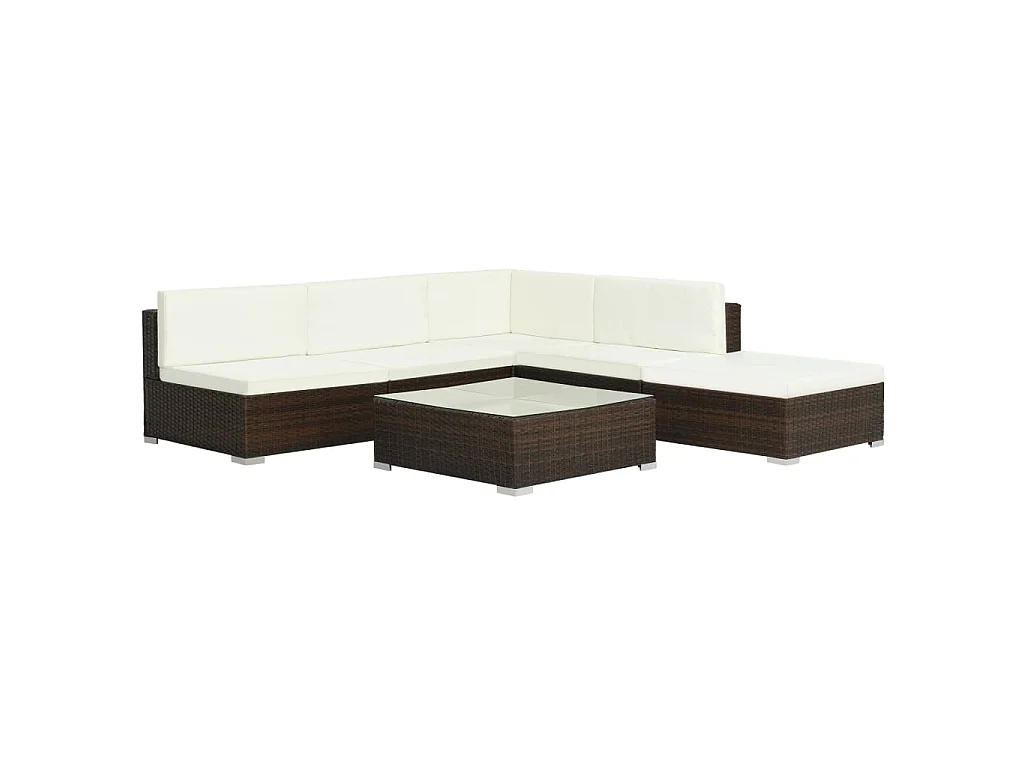Set Divani da Giardino 6 pz con Cuscini in Polyrattan Marrone