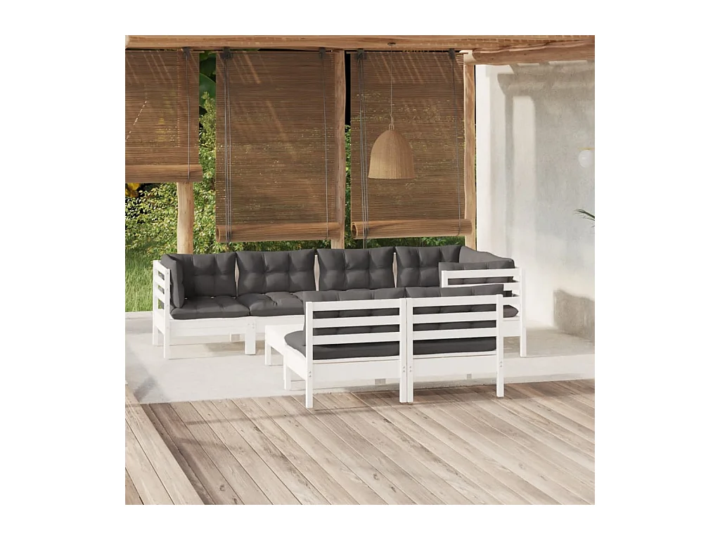 8-delige Loungeset met kussens massief grenenhout wit