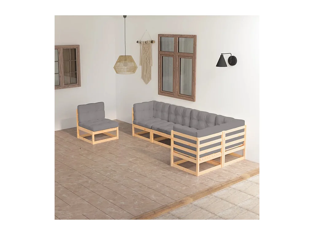 Salon de jardin 6 pcs avec coussins Bois de pin massif