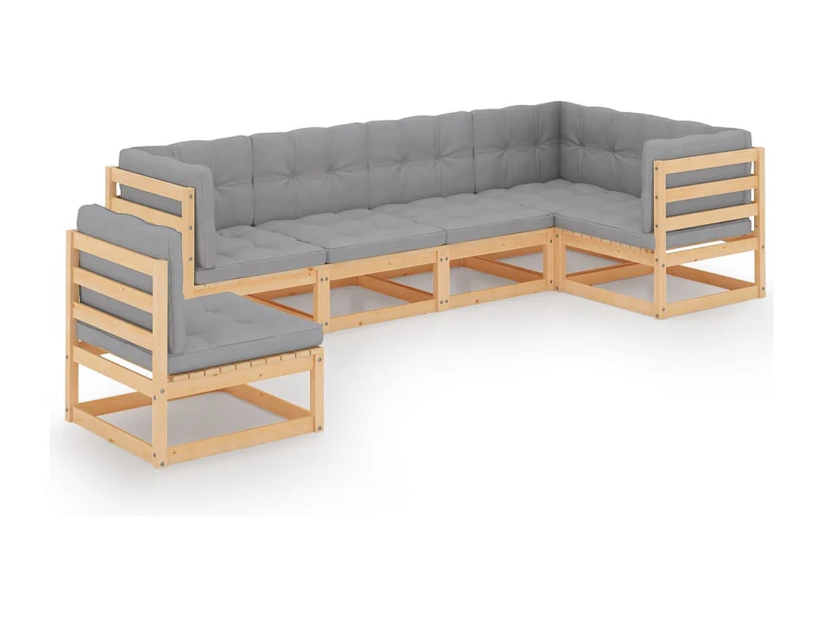Salon de jardin 6 pcs avec coussins Bois de pin massif