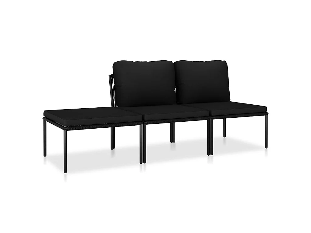 Set Divani da Giardino 3 pz con Cuscini Neri in PVC