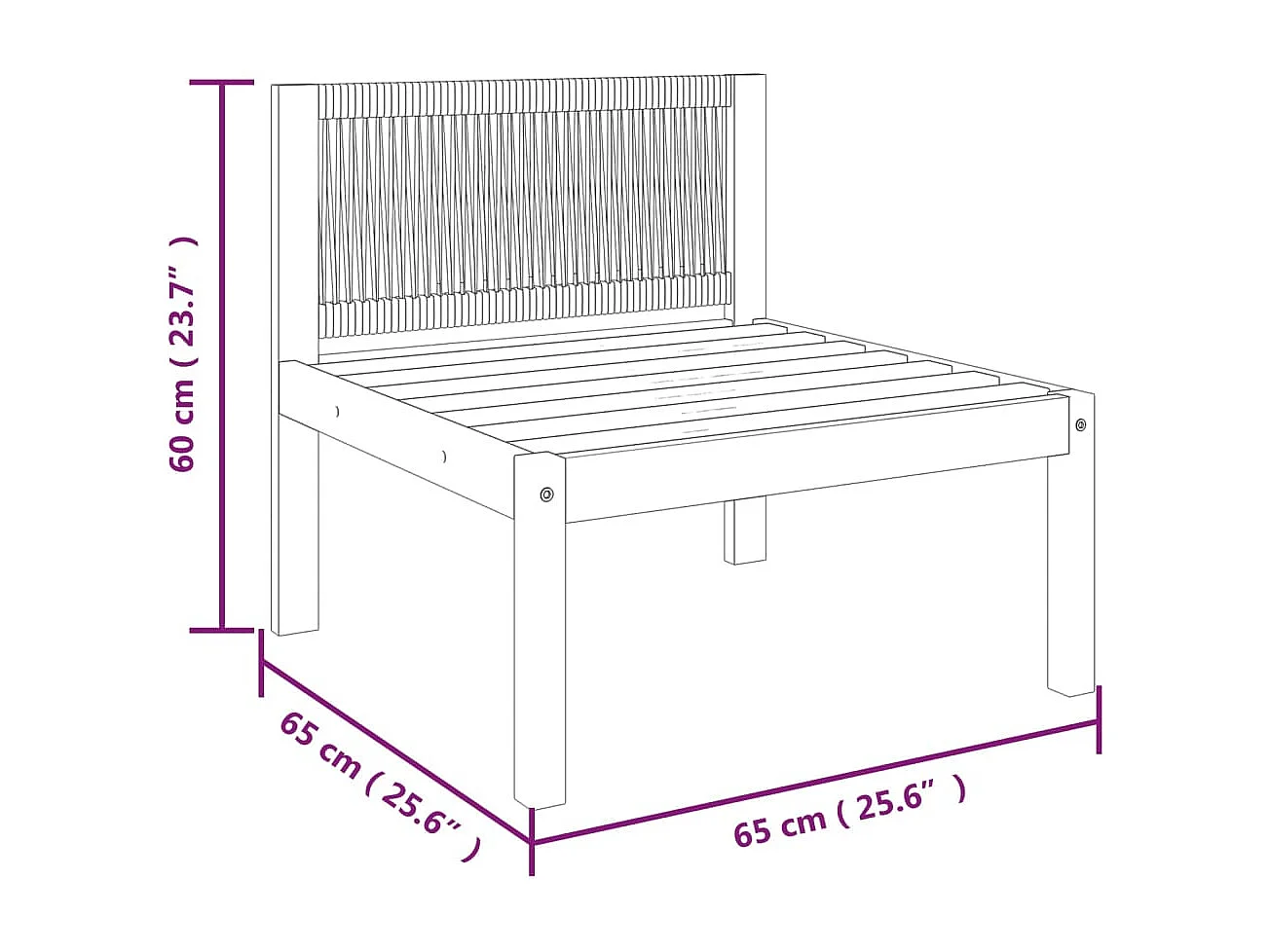 Salon de jardin 5 pièces avec coussins, bois d'acacia crème et corde