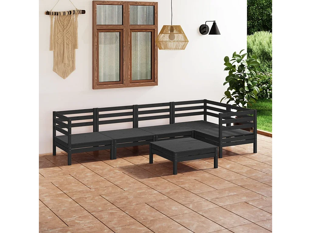 Salon de jardin 6 pcs Bois de pin massif Noir