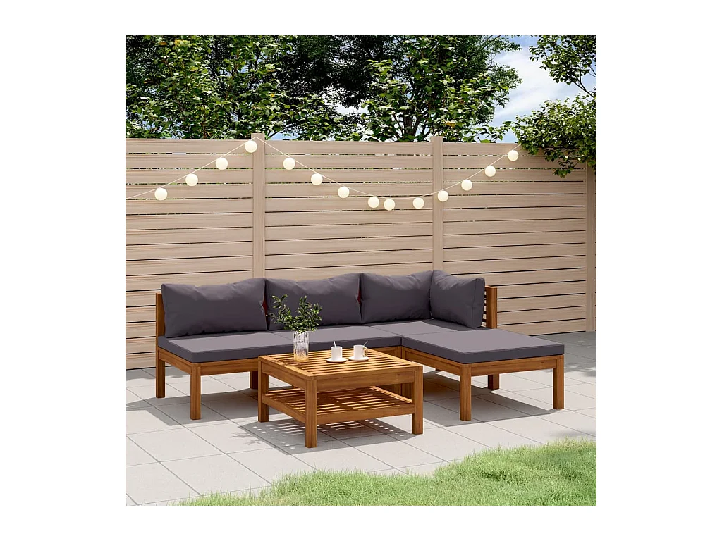 Salon de jardin 5 pcs avec coussin Bois d'acacia solide