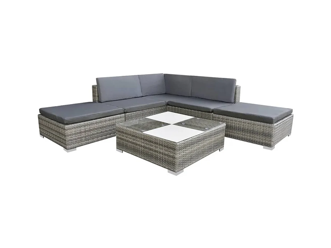 Salon de jardin avec coussins 6 pcs résine tressée gris