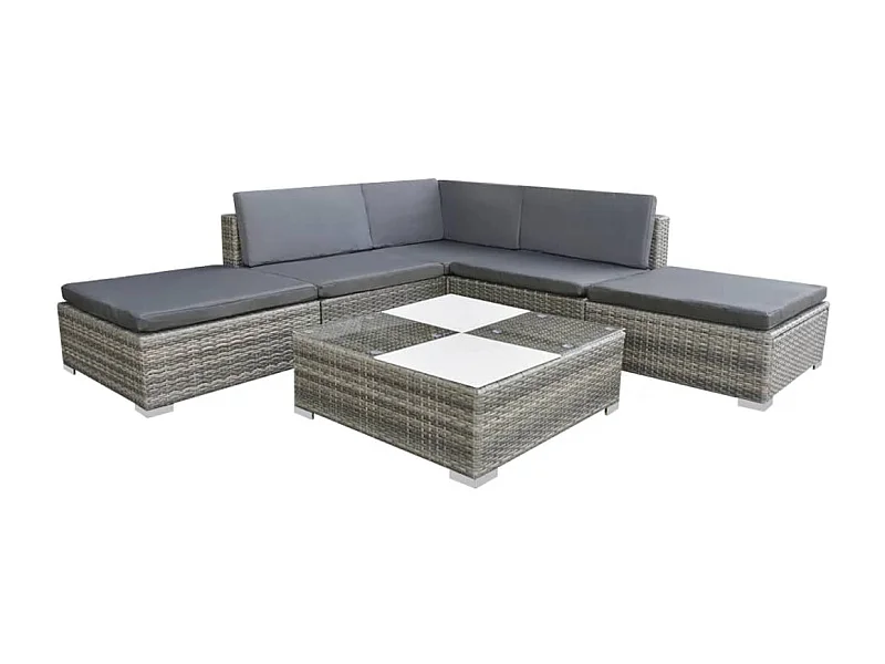 Salon de jardin avec coussins 6 pcs résine tressée gris