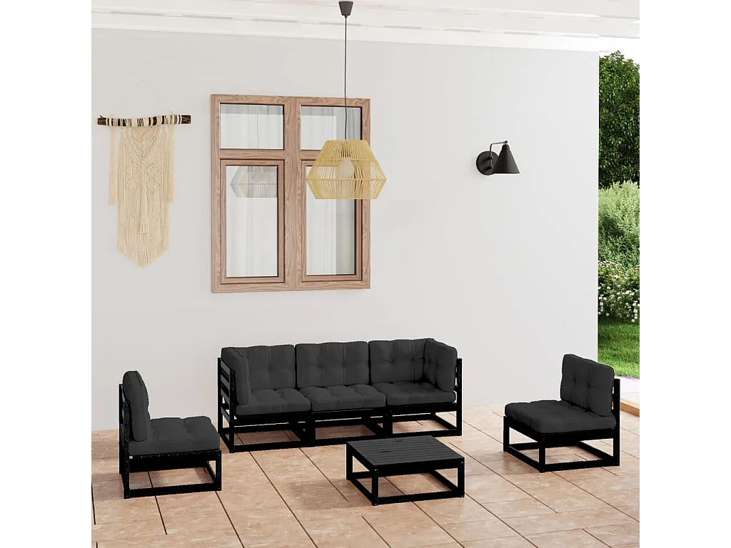 6-tlg. Garten-Lounge-Set mit Kissen Kiefer Massivholz