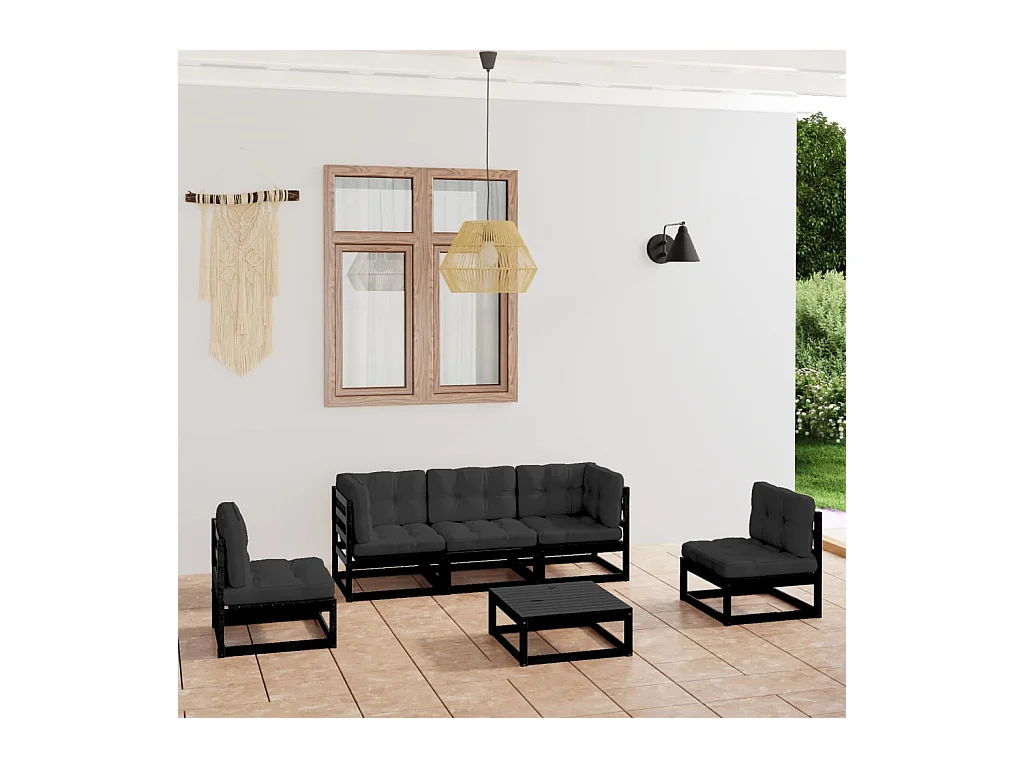 6-delige Loungeset met kussens massief grenenhout