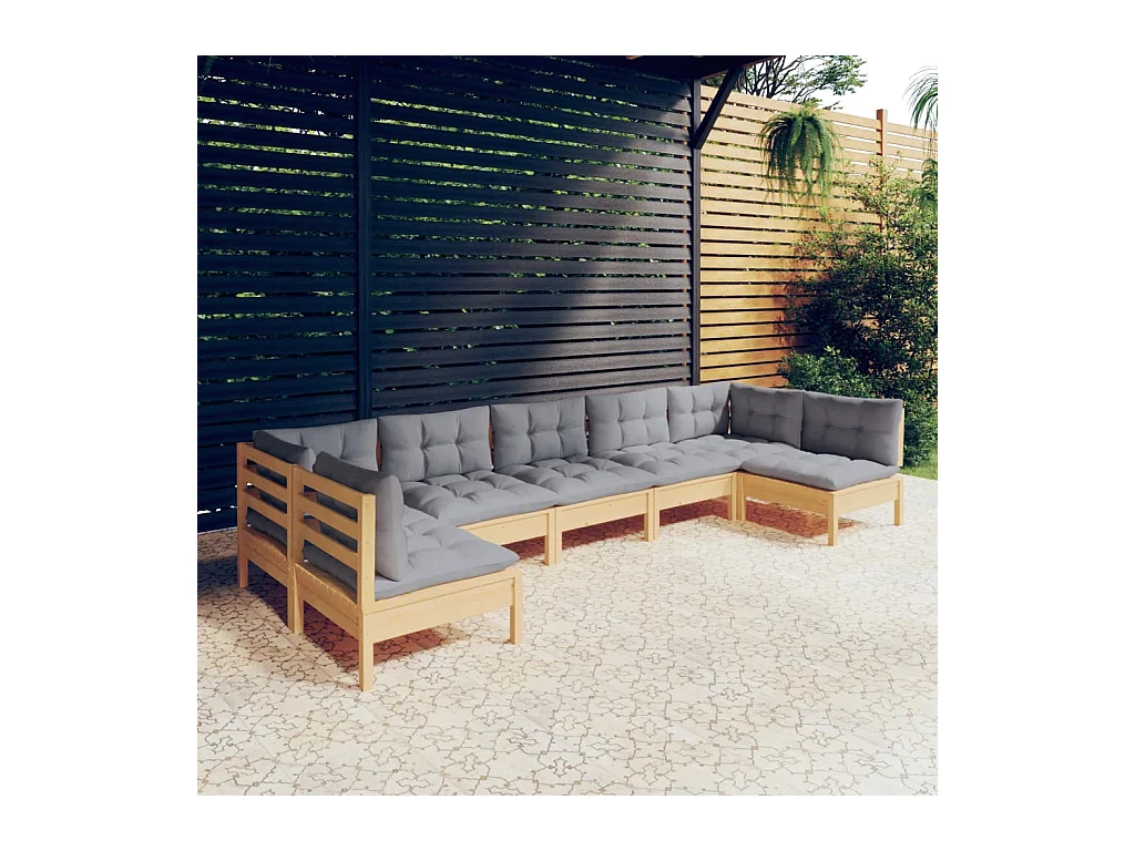 Juego de muebles de jardín 7 pzas y cojines madera maciza pino
