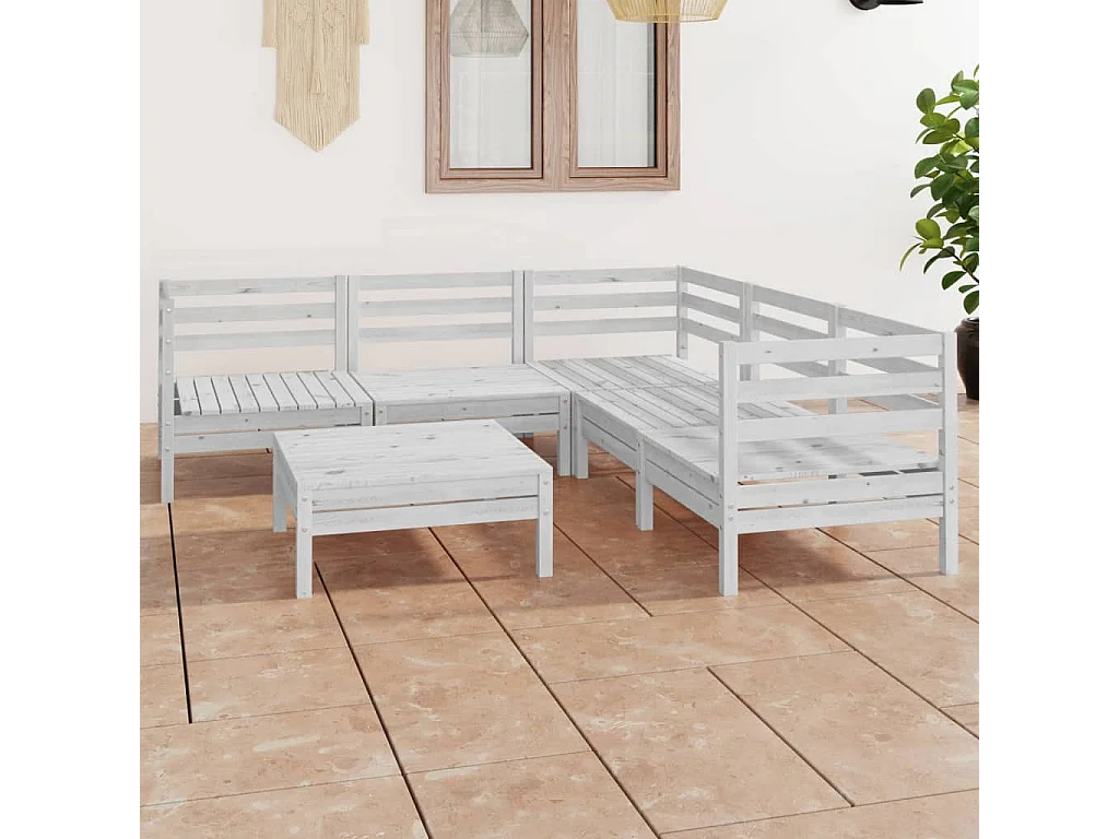Salon de jardin 6 pcs Bois de pin massif Blanc