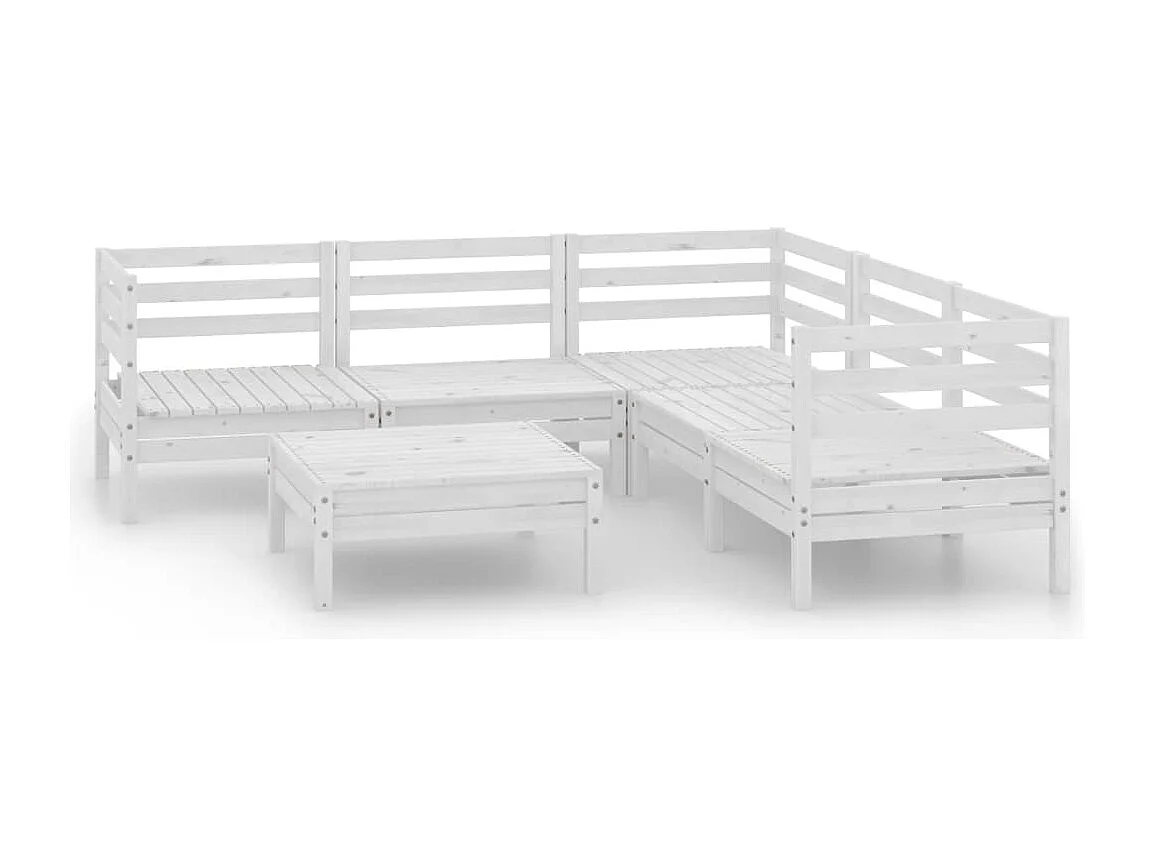 Salon de jardin 6 pcs Bois de pin massif Blanc