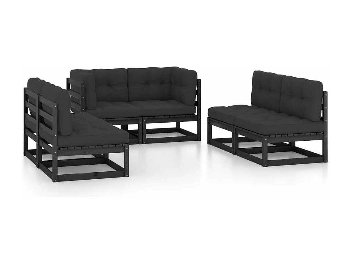 Set Divani da Giardino 6 pz con Cuscini Legno Massello Pino