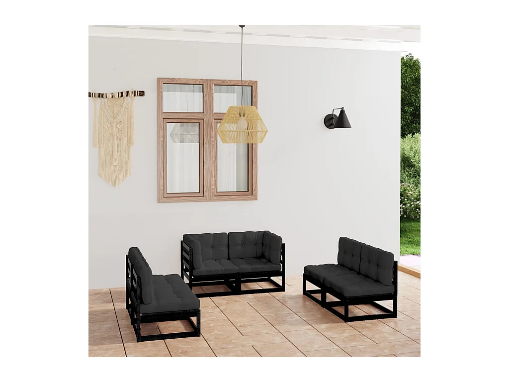 6-delige Loungeset met kussens massief grenenhout