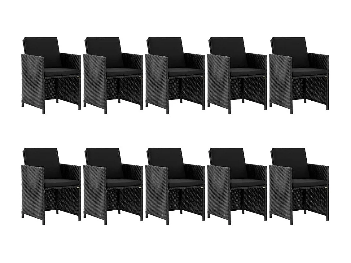 Ensemble à manger d'extérieur 11 pcs coussins poly rotin noir