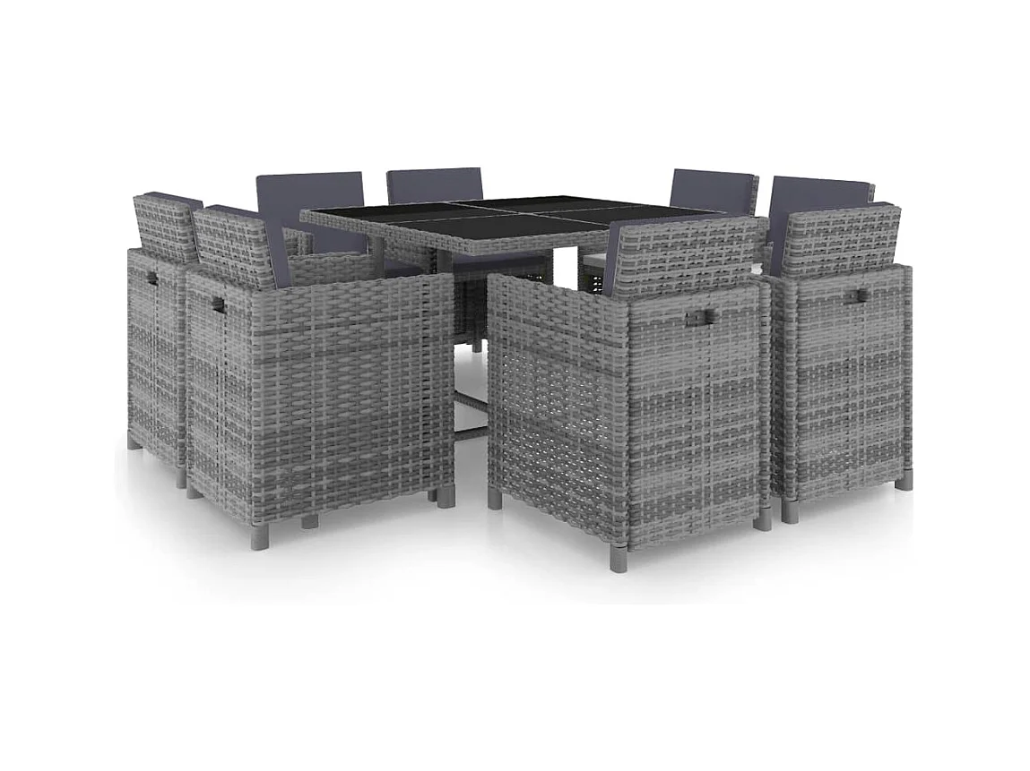 9-delige Tuinset met kussens poly rattan antraciet