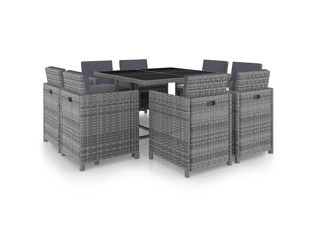 Set da Pranzo da Giardino 9 pz e Cuscini Polyrattan Antracite