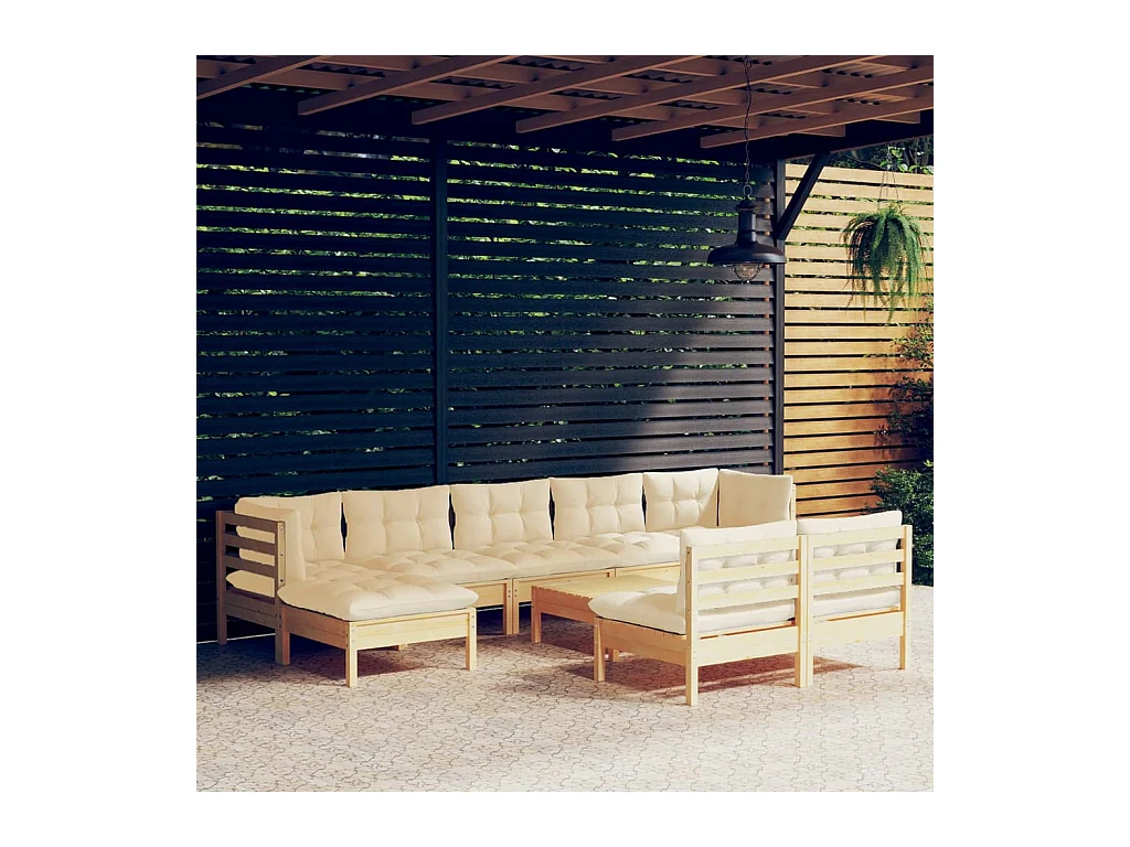 Muebles de jardín 10 piezas cojines madera de pino color crema
