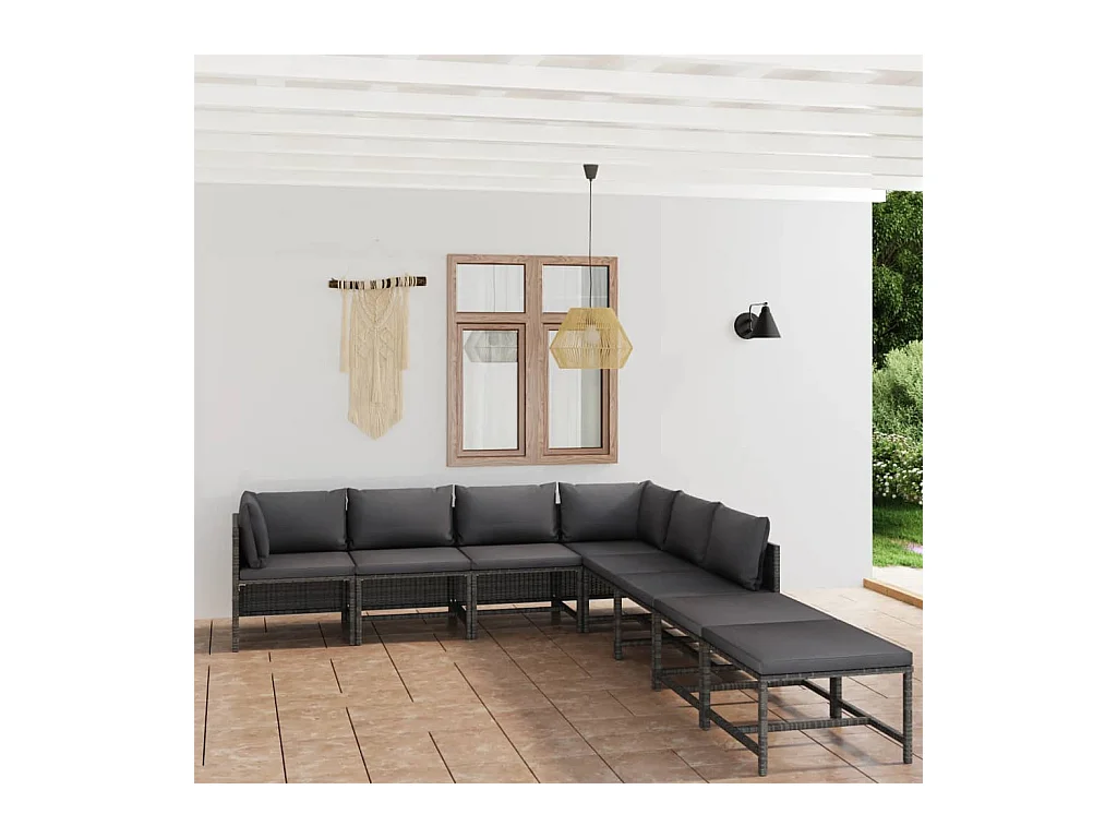 Salon de jardin 8 pcs avec coussins Résine tressée Gris