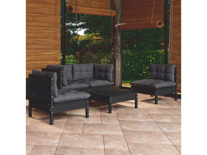 Juego de muebles de jardín 5 pzas y cojines madera maciza pino