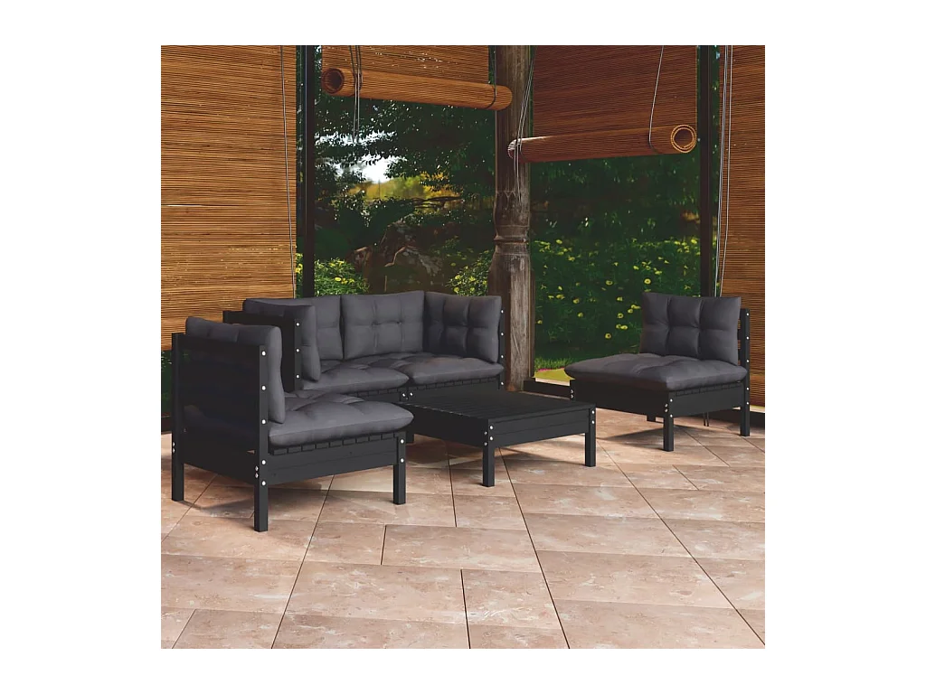 5-delige Loungeset met kussens massief grenenhout