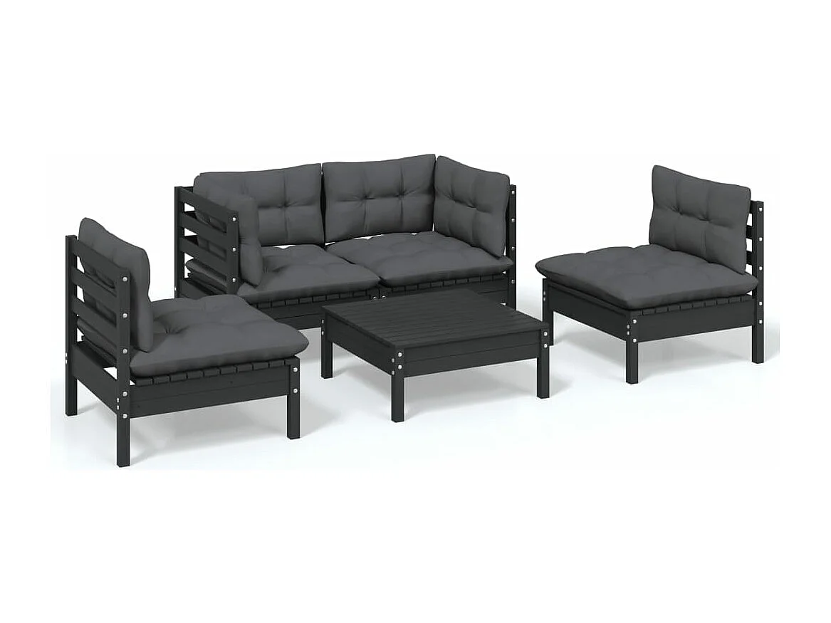 Set Divani da Giardino 5 pz con Cuscini Legno Massello di Pino