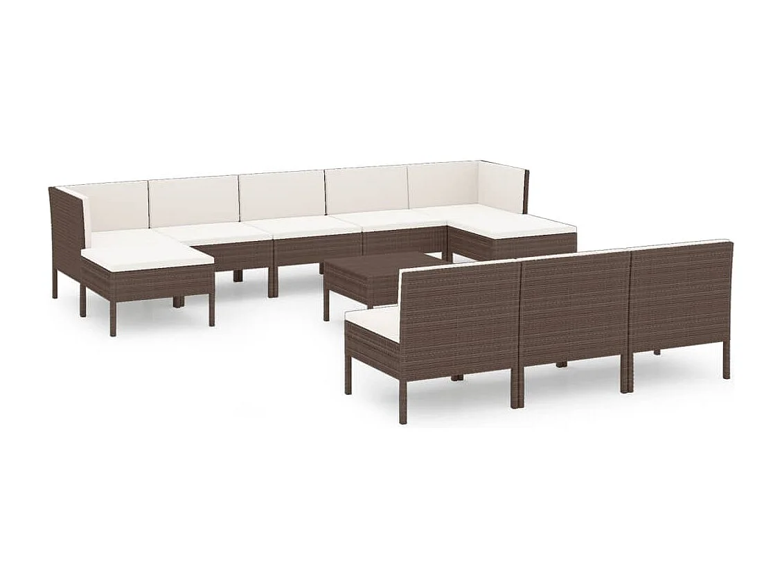 11-delige Loungeset met kussens poly rattan bruin