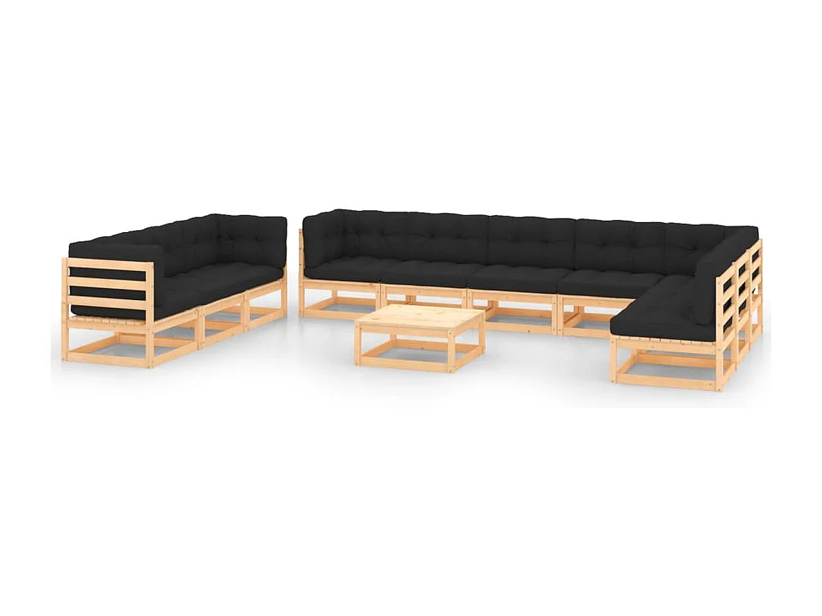 11 pcs conj. lounge jardim c/ almofadões antracite pinho maciço