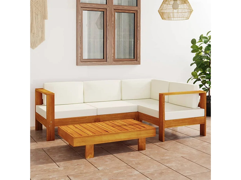 Salon de jardin 5 pièces avec coussins 100 x 60 cm Bois d'acacia