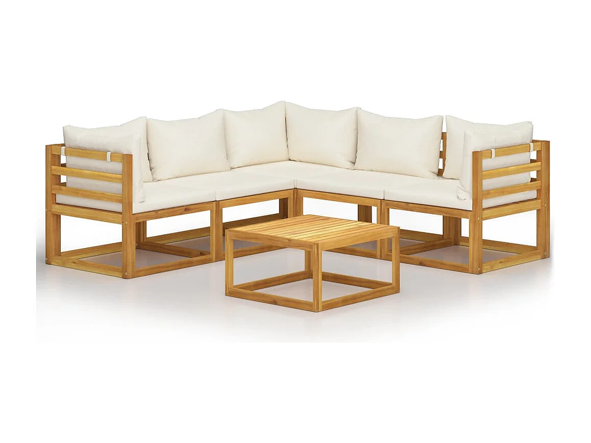 Salon de jardin 6 pcs avec coussin Crème Bois d'acacia solide