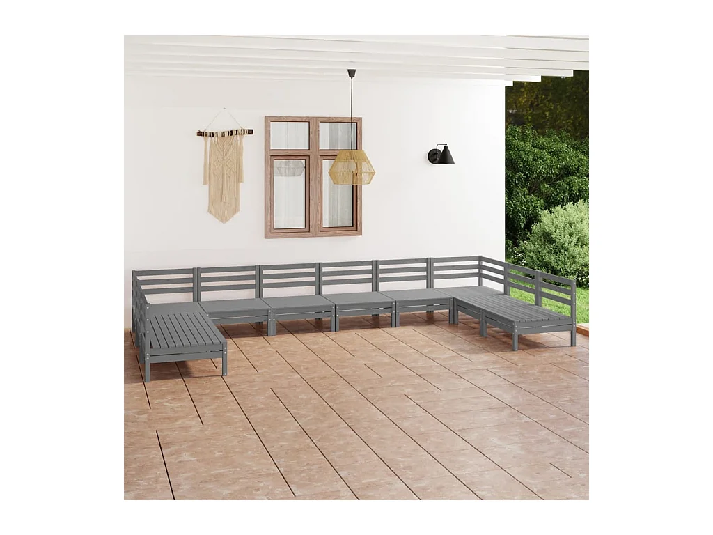 10-delige Loungeset massief grenenhout grijs