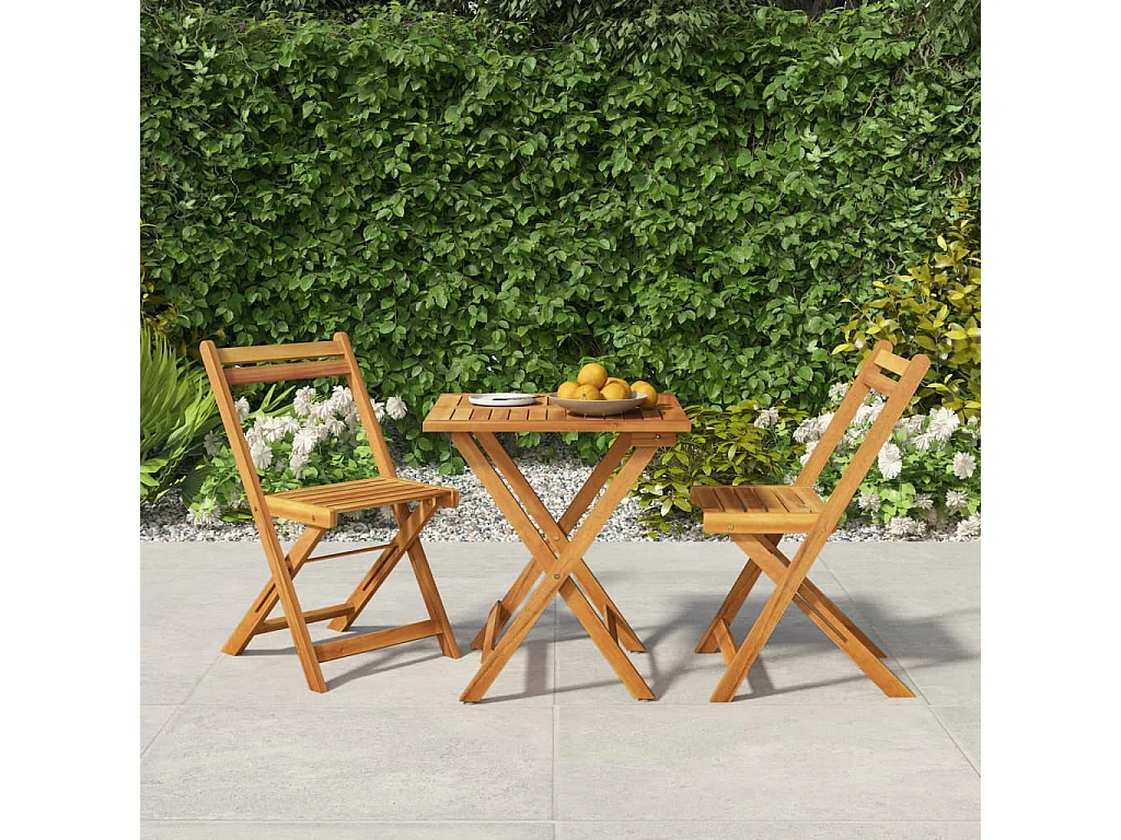 3 pcs conjunto de bistrô dobrável madeira de acácia maciça