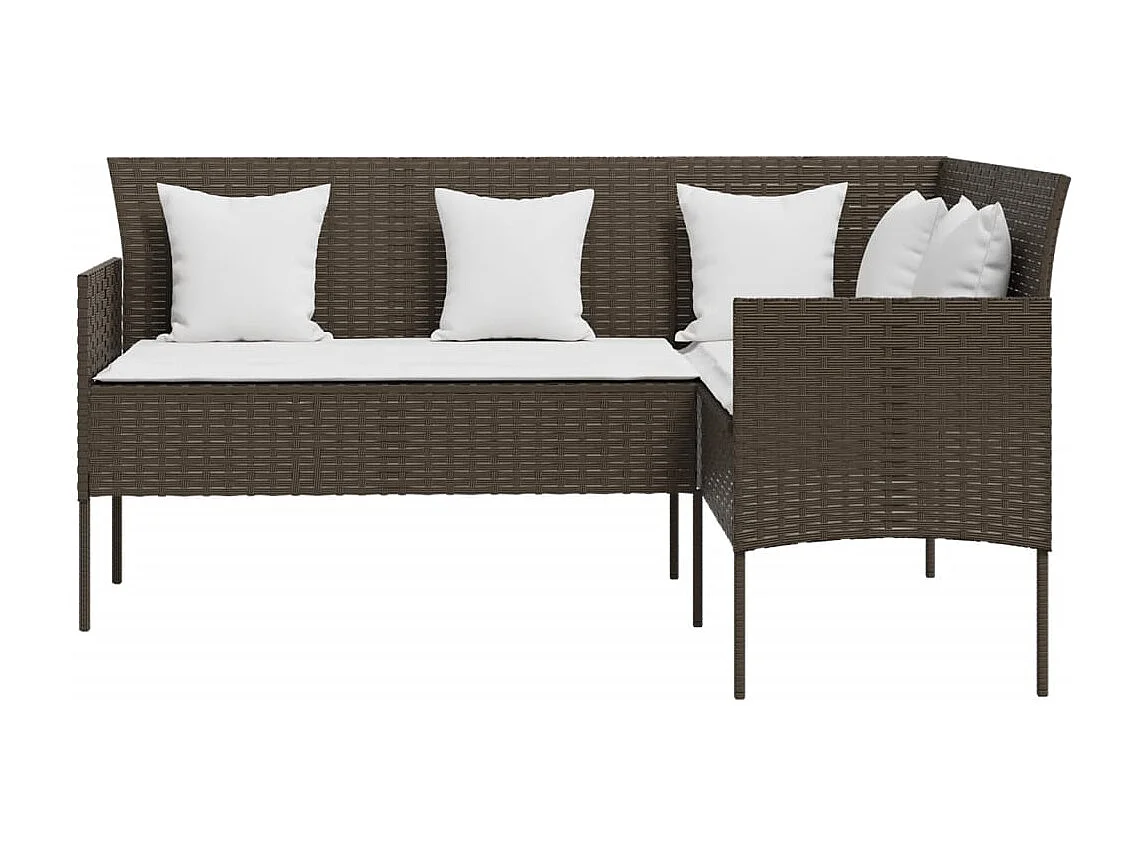 5-tlg. Sofagarnitur in L-Form mit Kissen Poly Rattan Braun