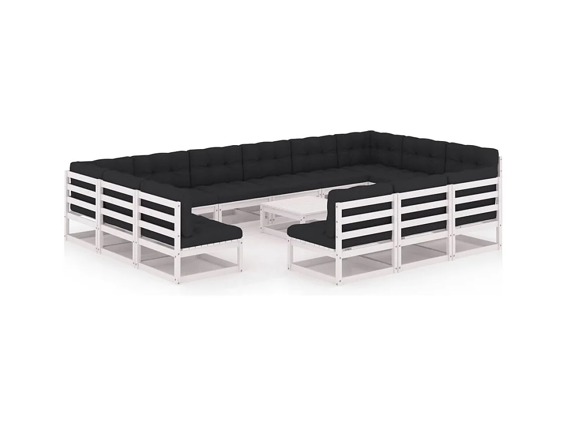 Set Divani da Giardino 14 pz Cuscini Bianchi Massello di Pino