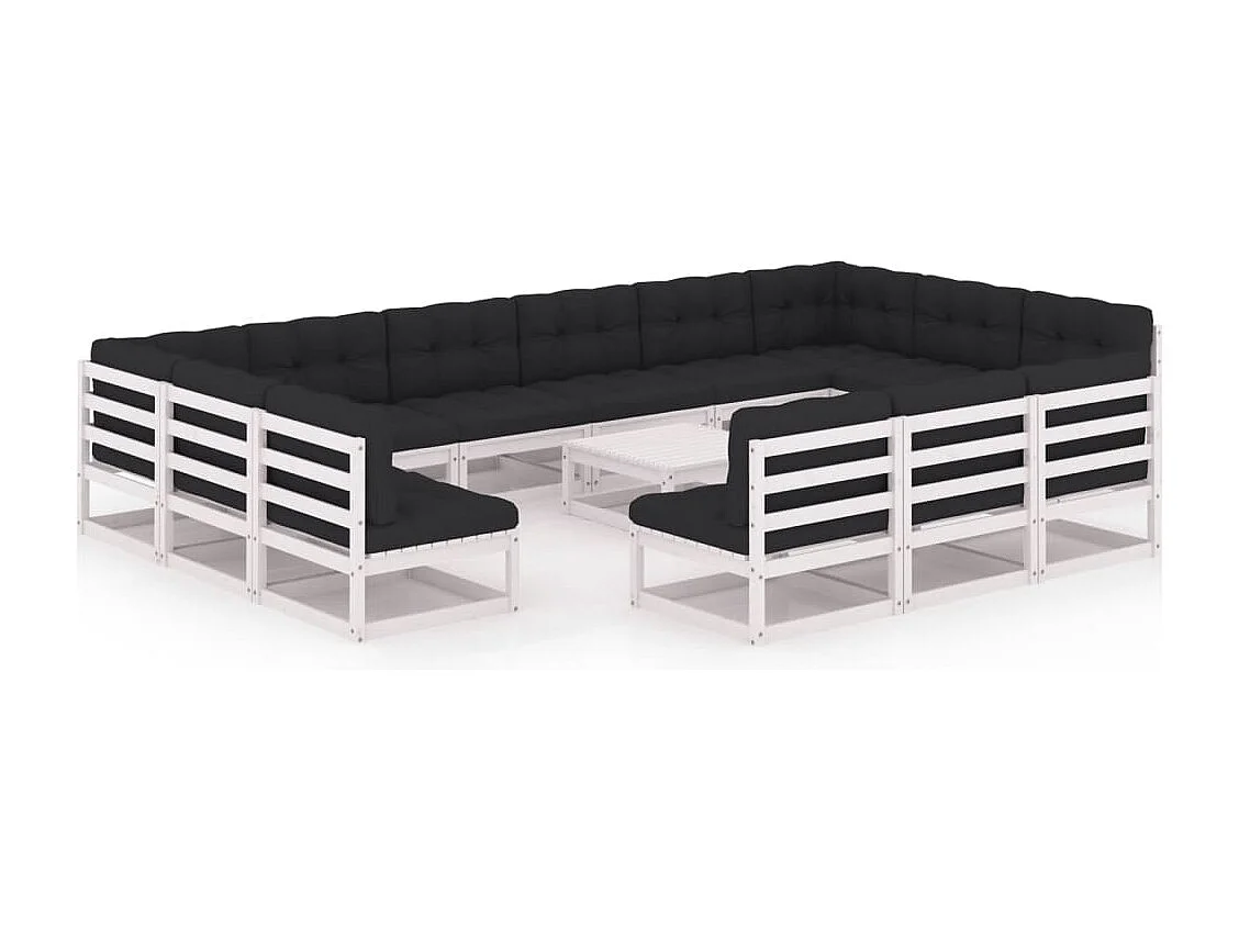 14-tlg. Garten-Lounge-Set mit Kissen Weiß Massivholz Kiefer